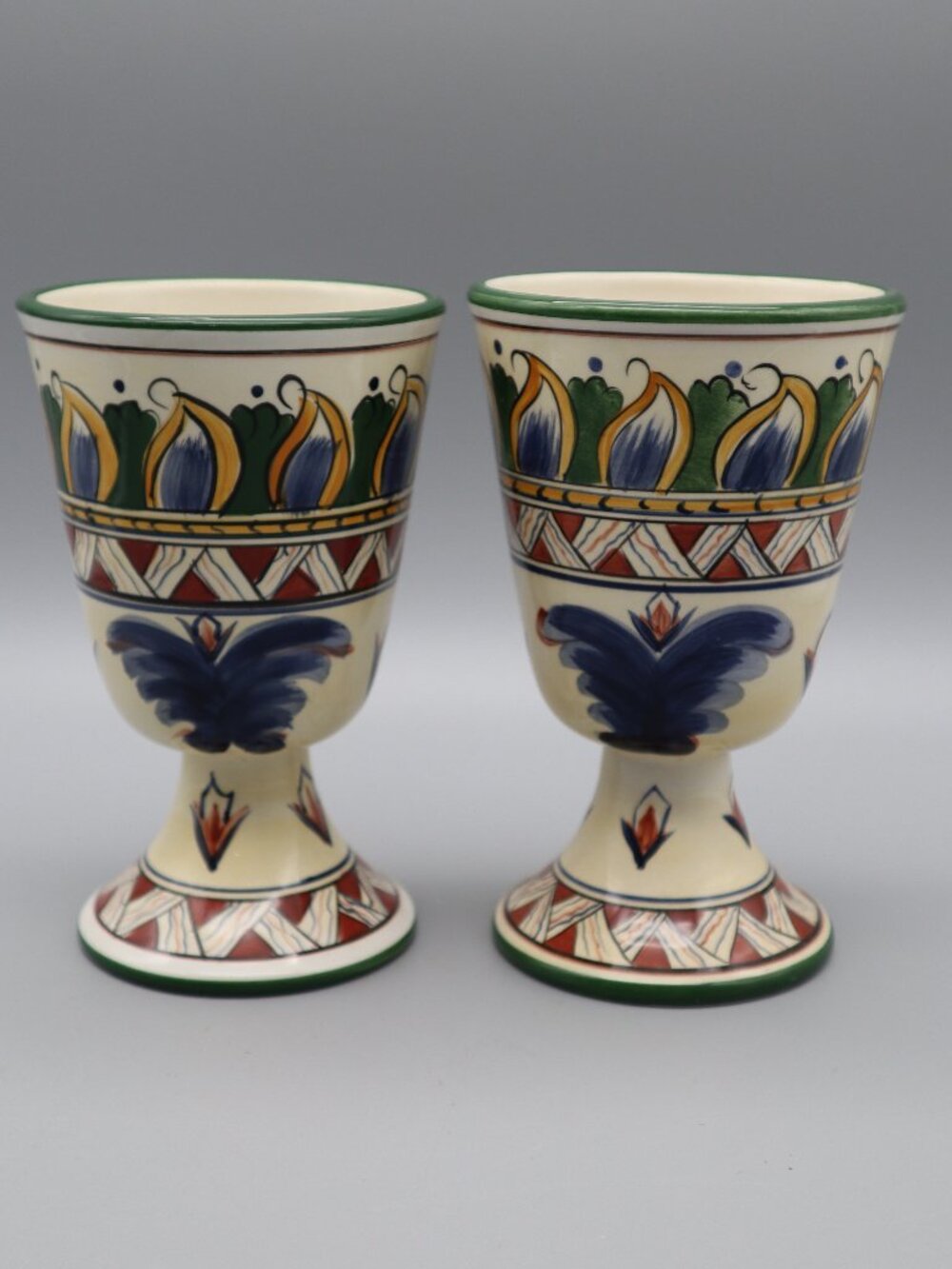 Vtg Tabletops Unlimited Deruta Hand Painted Pottery Water Goblets Wine Glasses